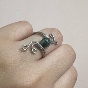 Vintage Inspired Silver Plated Adjustable Ring With Jade Green Gemstone